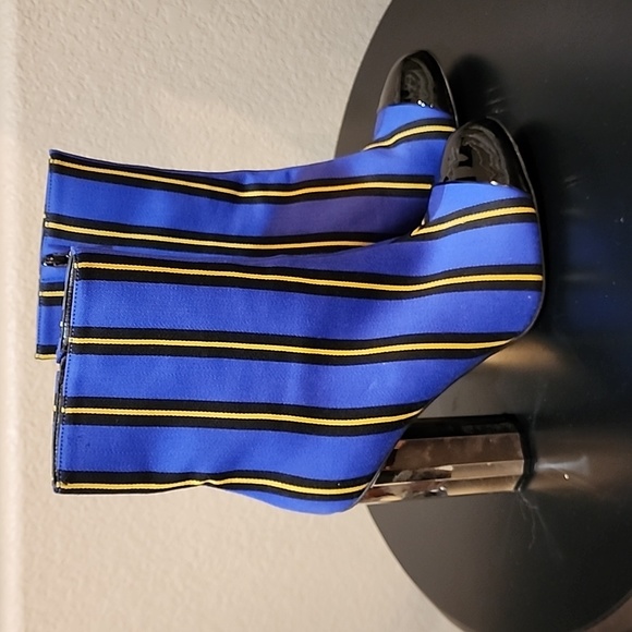Marco De Vincenzo Blue Canvas Striped Boots, Women's Size 5 - 5-1/2 - Picture 4 of 11